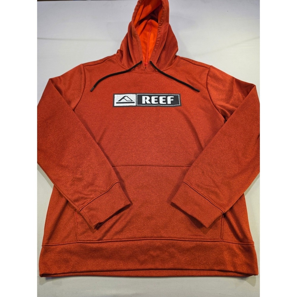 Reef Mens Hoodie Small Burnt Orange Heather Fleece Pullover Logo Sweatshirt